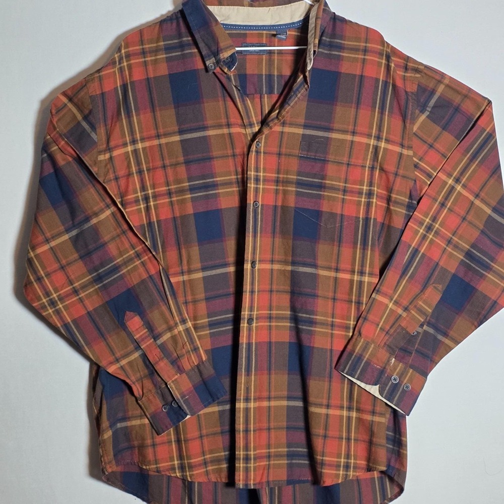Vintage 90s Nautica Orange Plaid Button Up Shirt Boxy Large Retro Fit